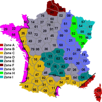 Carte des températures extérieures de référence en France